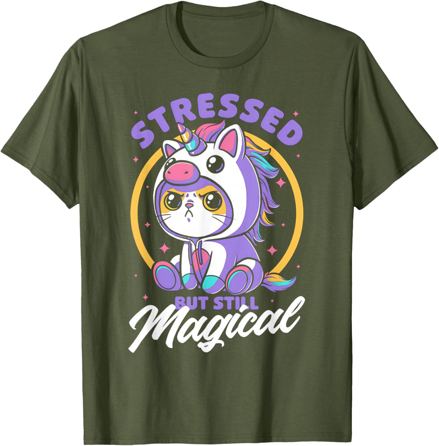 Stressed But Still Magical Cute Cat Unicorn T-Shirt for Cat Lovers - 11