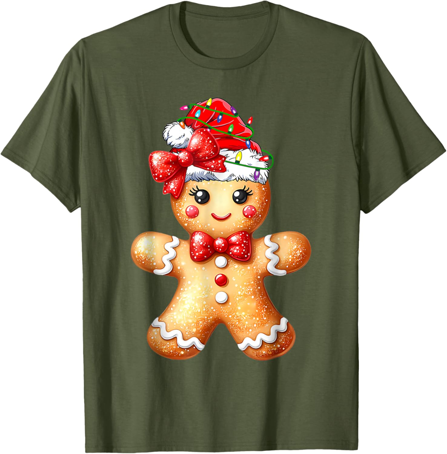Merry Christmas Gingerbread Santa T-Shirt for Girls and Women - 9