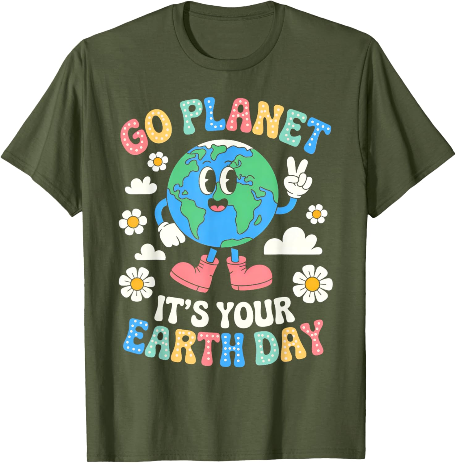 Groovy Go Planet Earth Day 2025 Retro Teacher Kids T-Shirt - 14