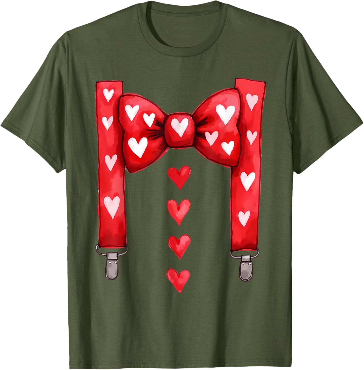 Red Hearts Bow Tie Suspenders T-Shirt for Toddler Boys Valentine's Day - 11
