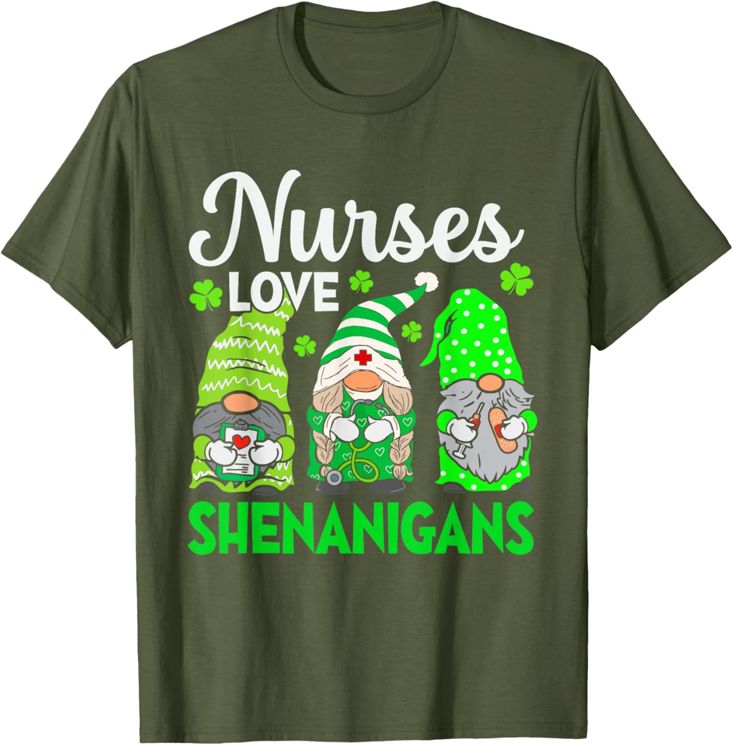 St Patricks Day Gnomes Nurses Love Shenanigans Scrub Top for Women - 7