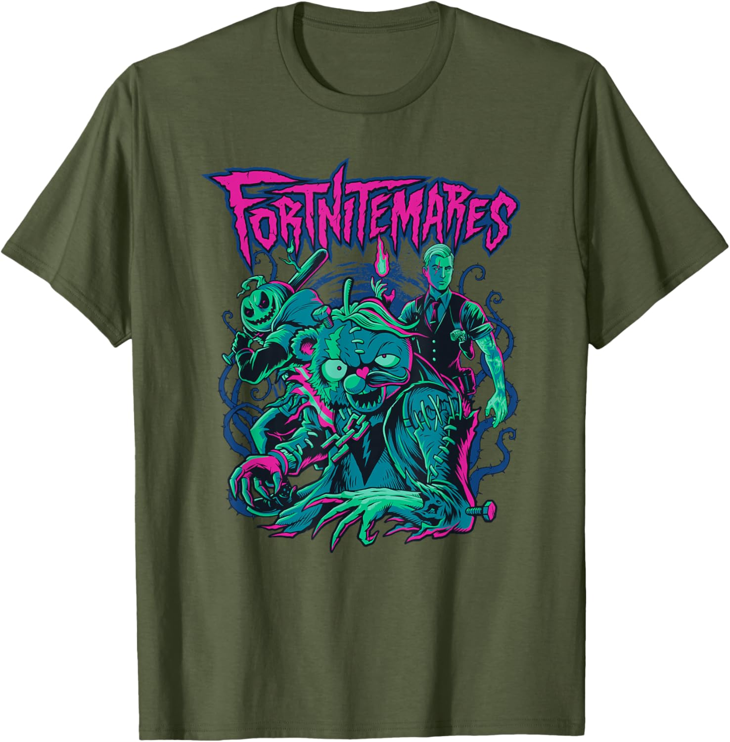 Fortnite Halloween Fortnitemares Retro Horror Group Shot T-Shirt for Fans - 7