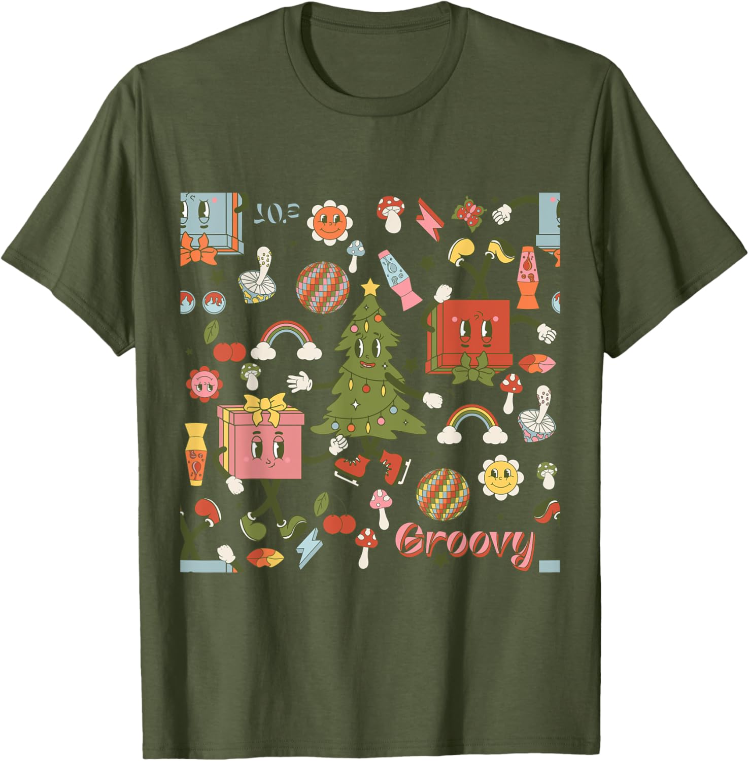 Retro 1970s Disco Christmas Tree Ugly Xmas T-Shirt for Fun Holiday Style - 9