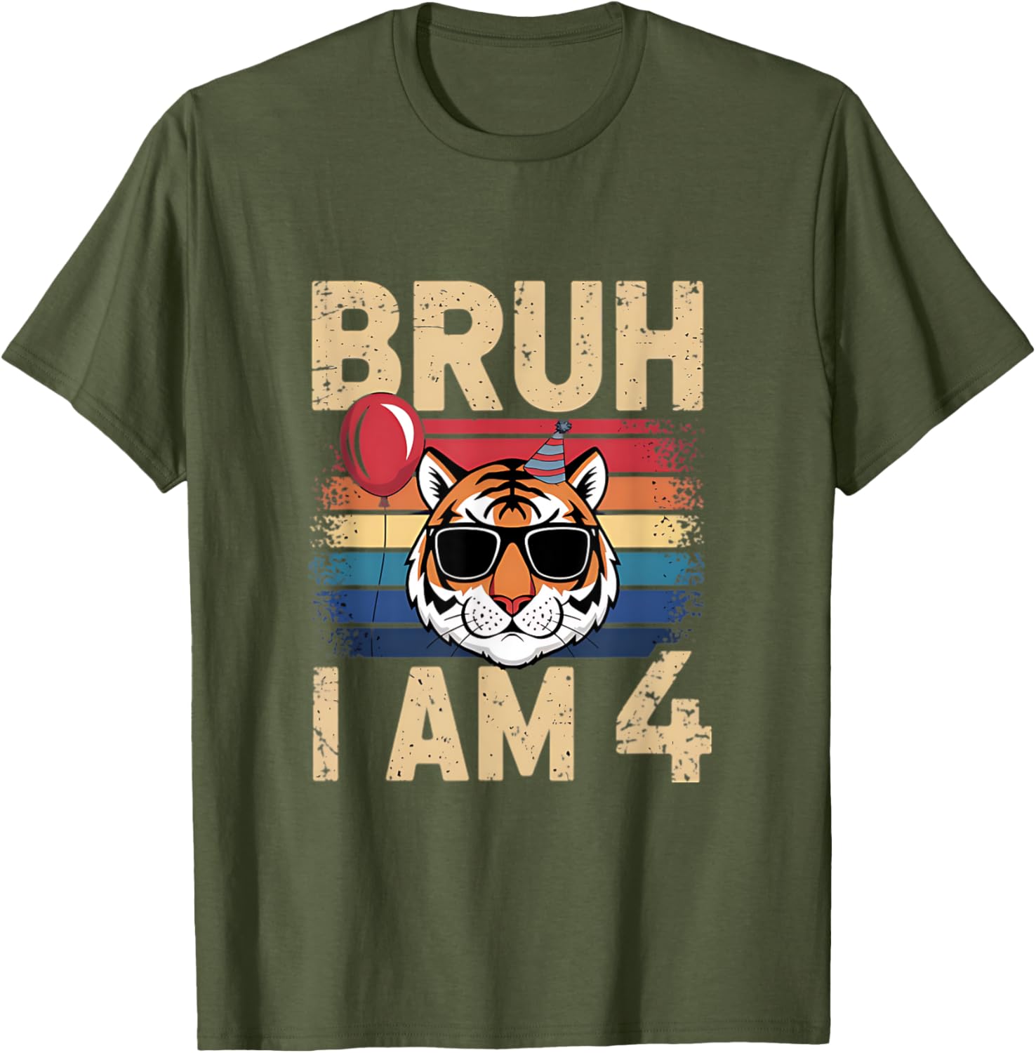 Retro Sunset Tiger Kids T-Shirt for 4th Birthday Celebration - 18
