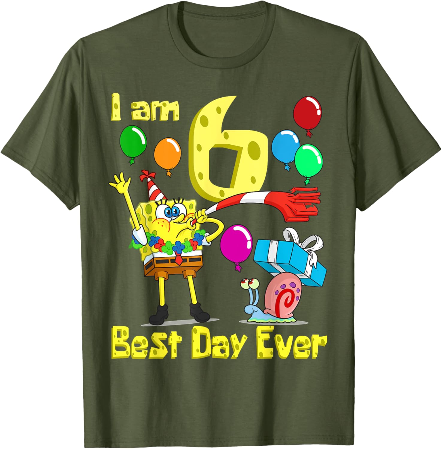 SpongeBob SquarePants Birthday T-Shirt for 6 Year Olds Fun Party Wear - 9