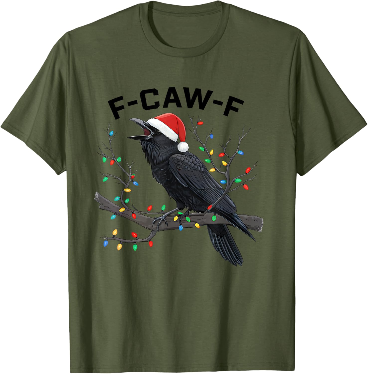 Funny Retro Black Crow F-Caw-F Santa Hat T-Shirt for Christmas Fun - 8