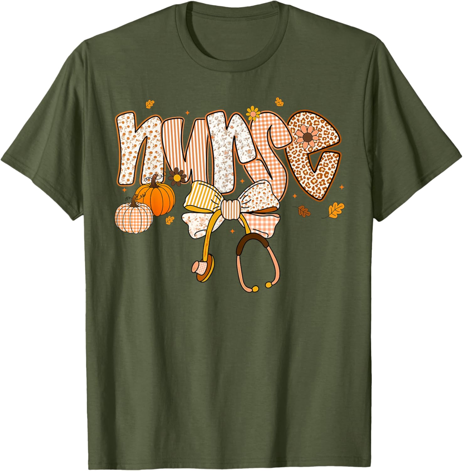 Pumpkin Nurse Thanksgiving Stethoscope Fall Scrub Top T-Shirt for ER - 15
