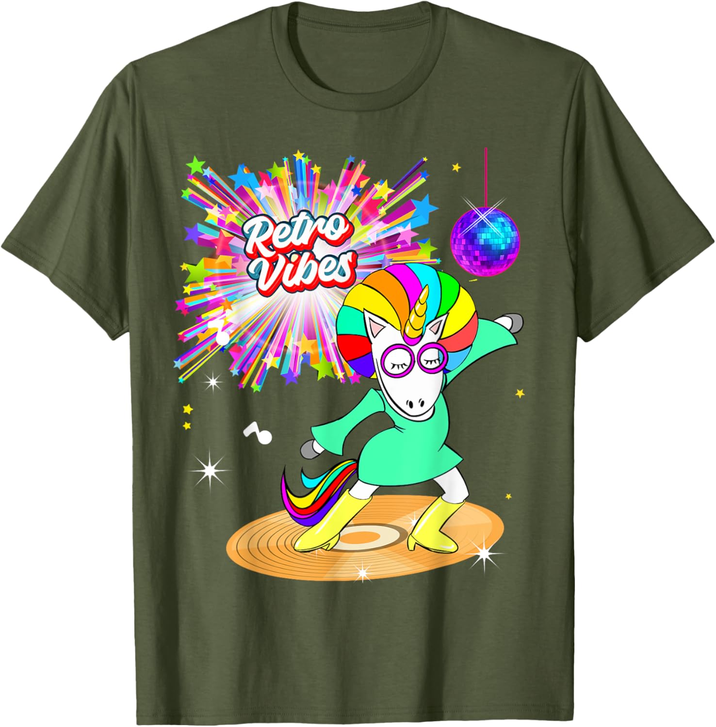 Retro Vibes Unicorn Dancing on Vinyl T-Shirt for Moms and Wives - 6