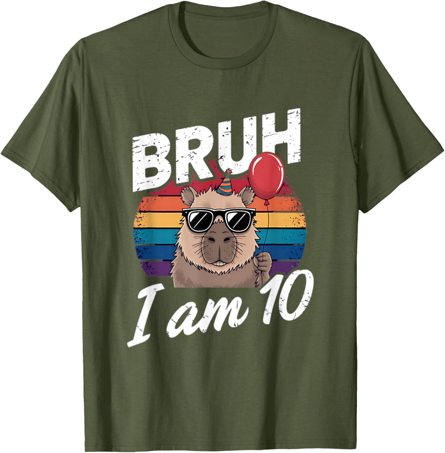 Retro Sunset Capybara T-Shirt for Kids' 10th Birthday Celebration - 22