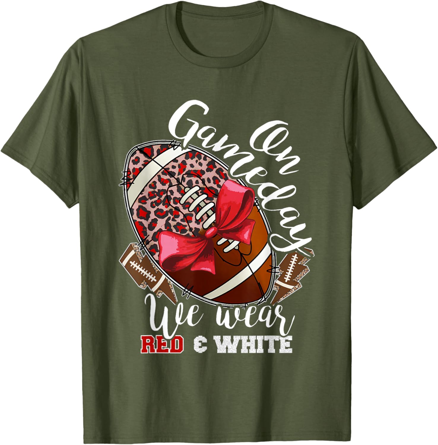 On Gameday Football We Wear Red and White School Spirit T-Shirt - 9