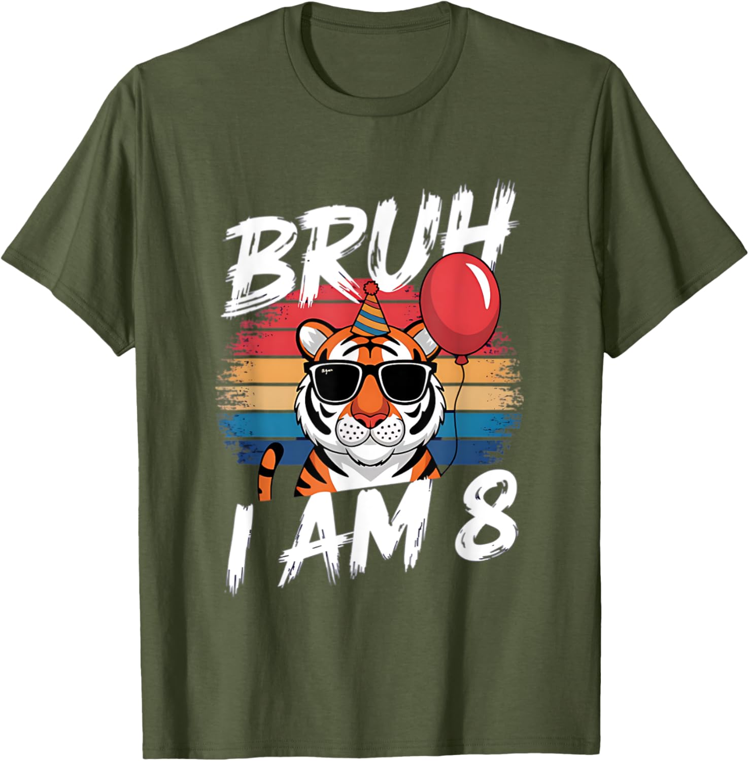 Retro Sunset Tiger Shirt for 8 Year Old's Birthday Party Fun - 10