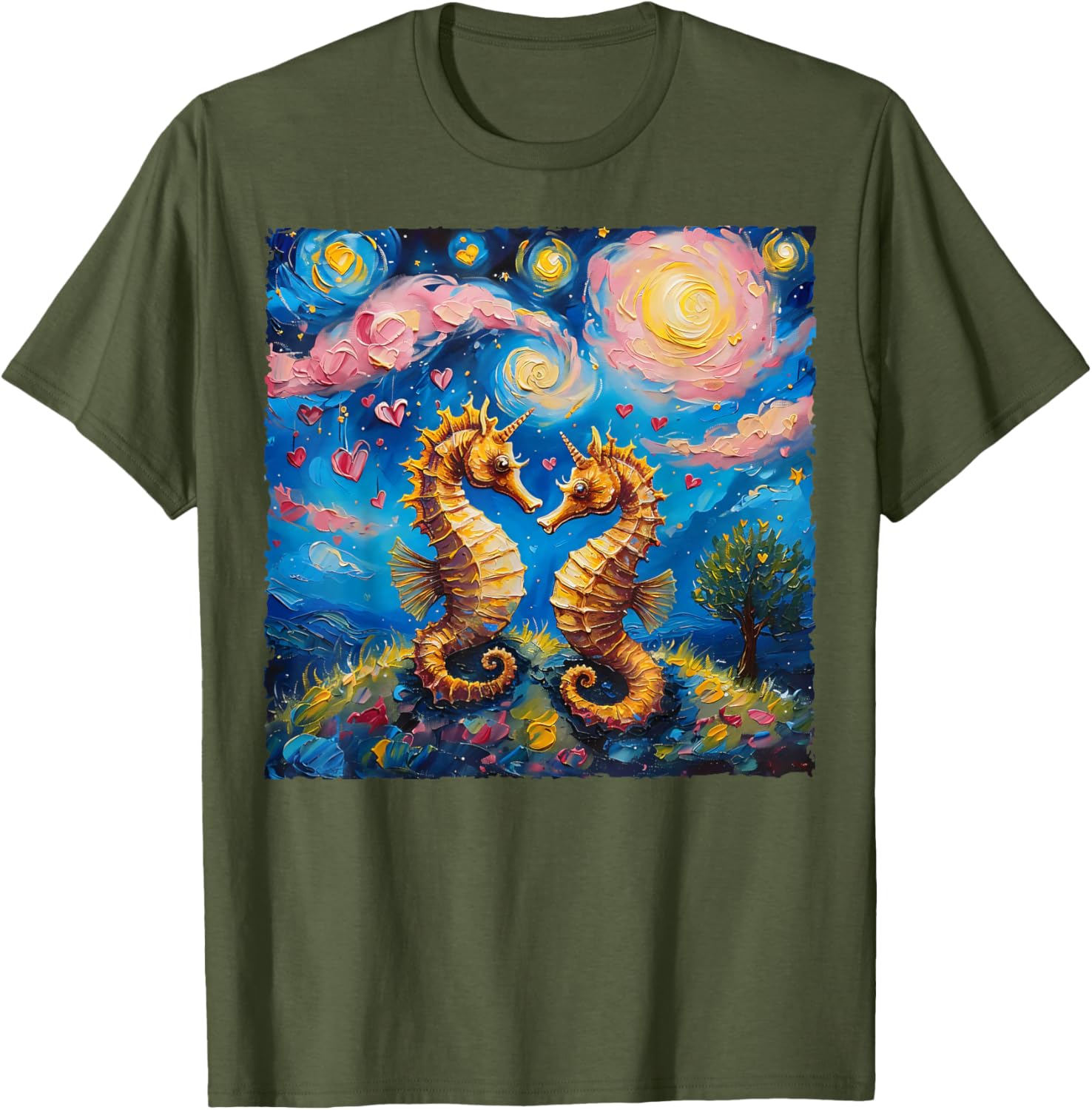 Seahorse Van Gogh Starry Night Couples T-Shirt for Valentine's Day Gift - 29