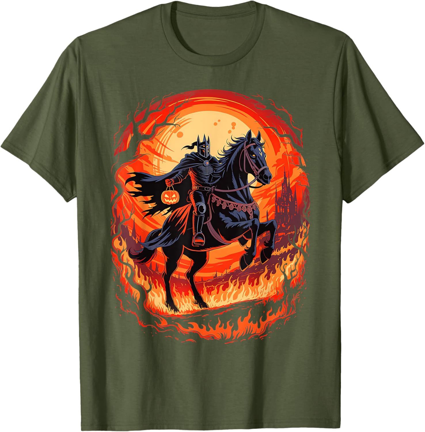 Spooky Pumpkin Headless Horseman Halloween T-Shirt for All Ages - 4