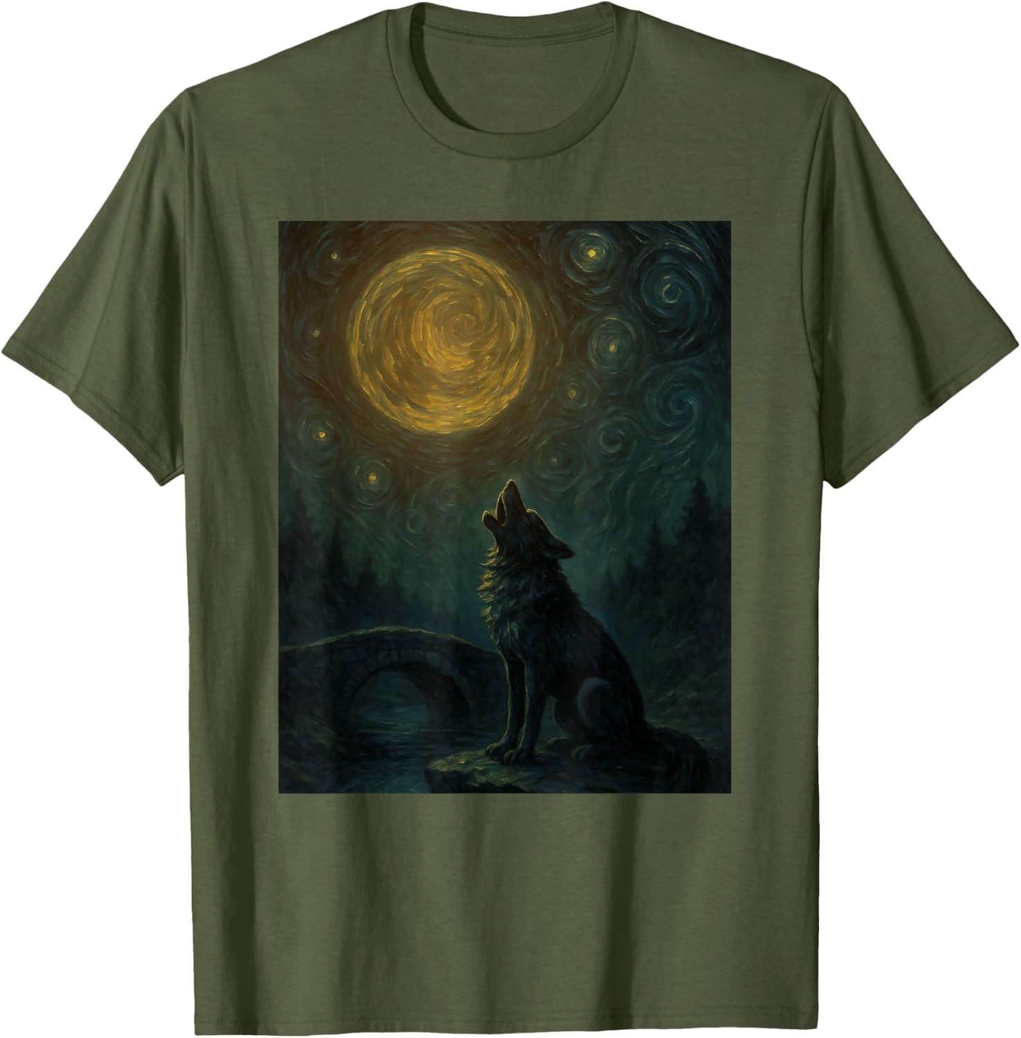 Wolf Starry Night Van Gogh Graphic T-Shirt for Art Lovers and Fashionistas - 14