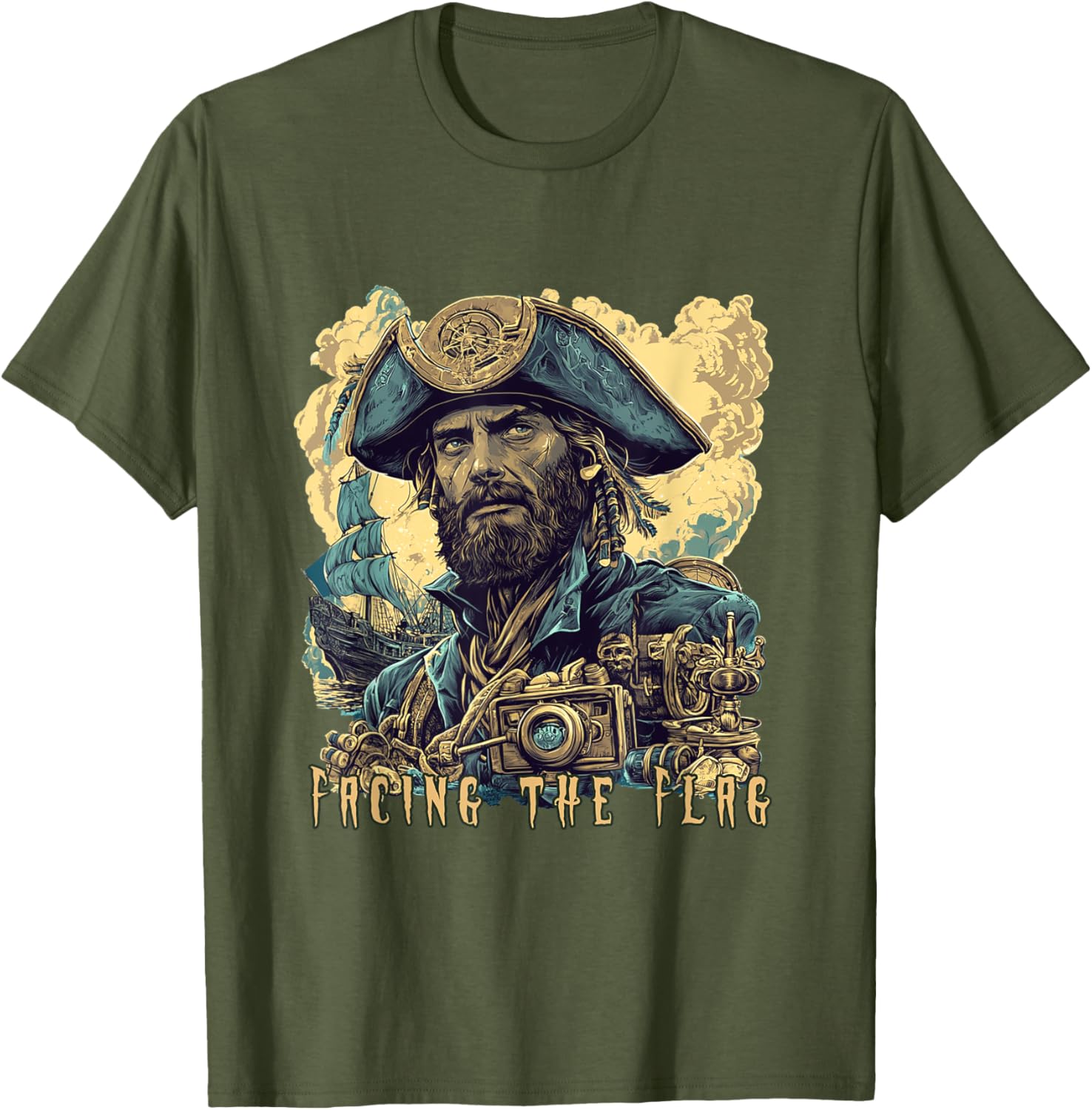 Vintage Jules Verne Sci-Fi T-Shirt Featuring Facing the Flag Design - 9