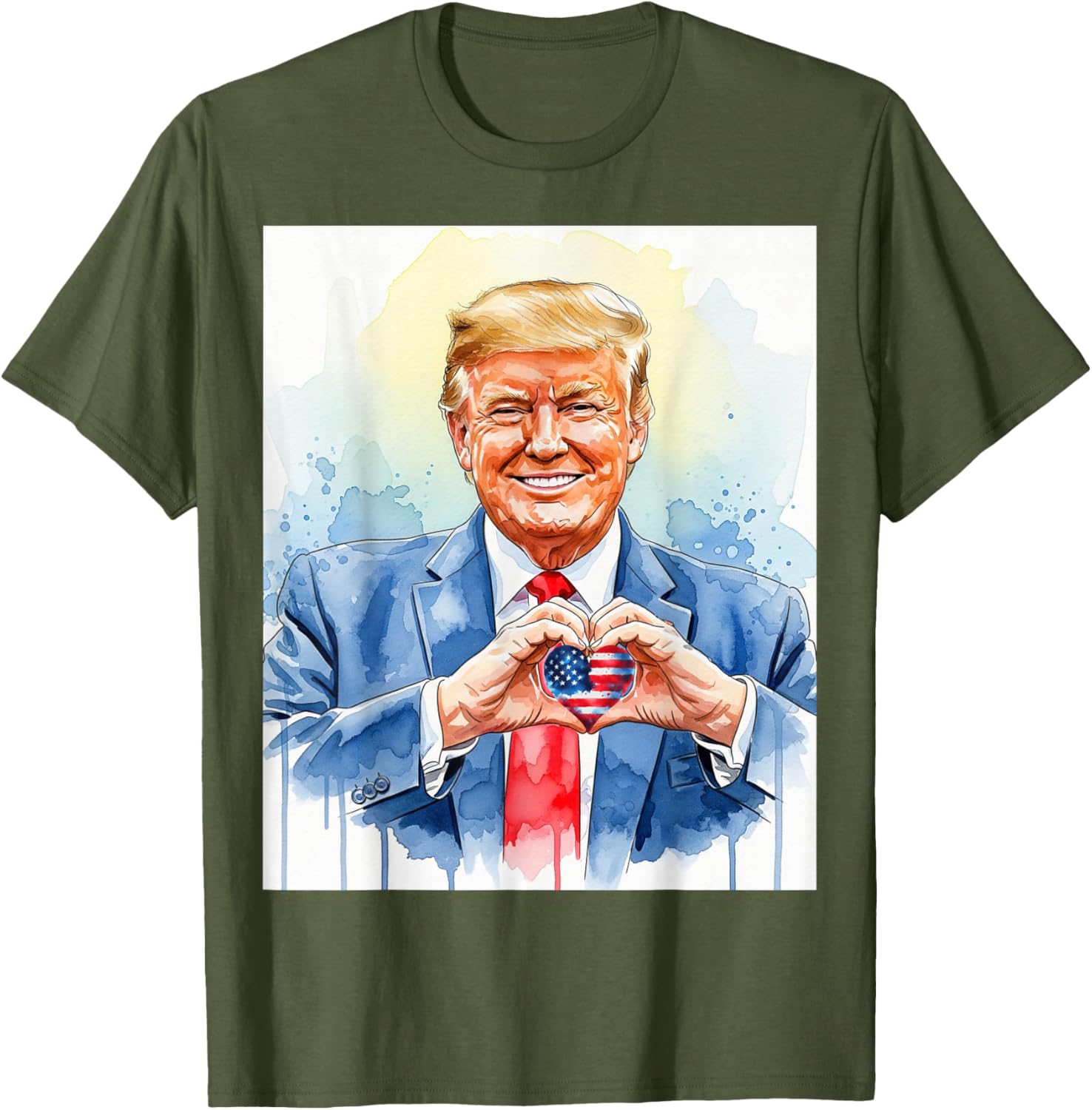 Patriotic Watercolor Trump Heart Hands T-Shirt for Proud Americans - 11