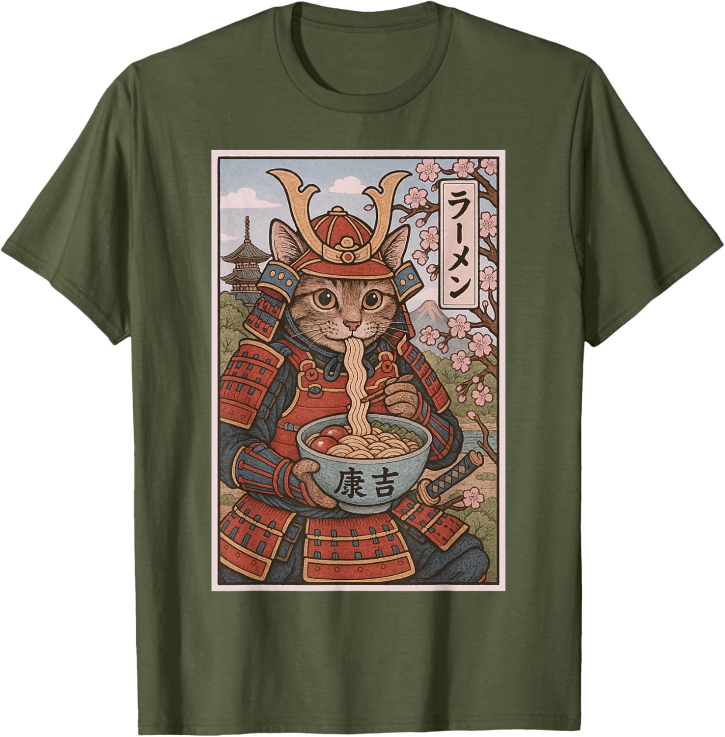 Samurai Cat Ramen Lovers T-Shirt - Cute Japanese Warrior Cat Tee - 11