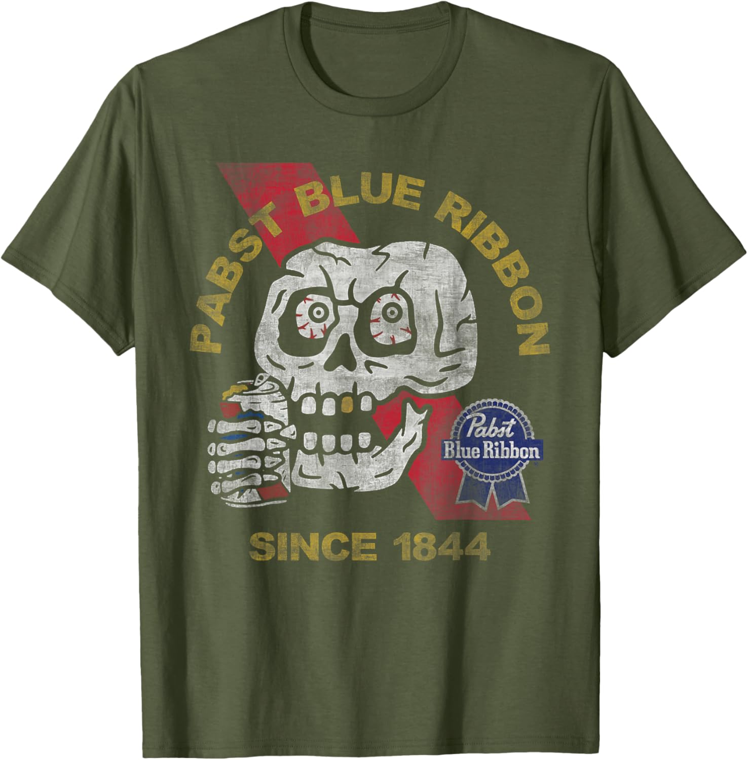 Weathered Pabst Beer Skull T-Shirt Vintage Style Since 1844 - 7