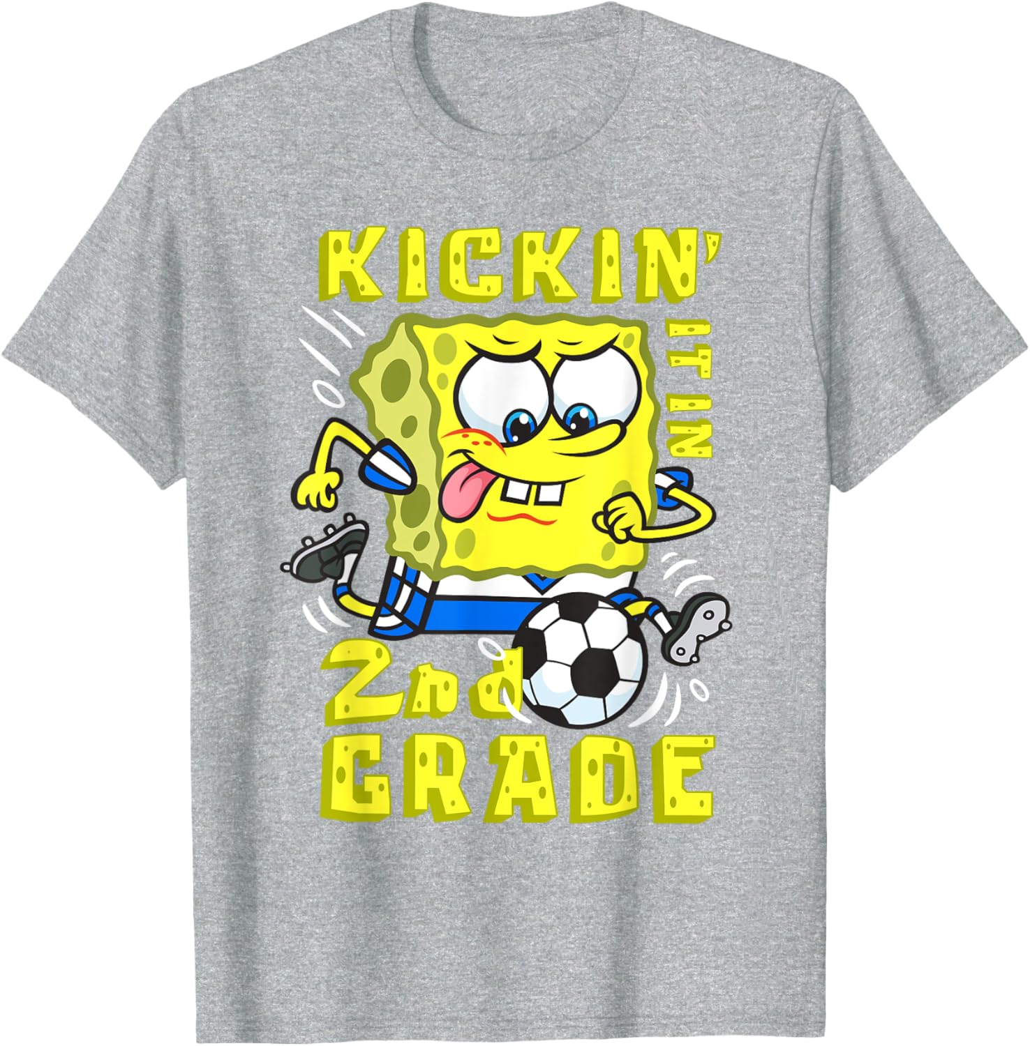 SpongeBob SquarePants Kickin It In 2nd Grade Soccer T-Shirt Gift for Kids - 10