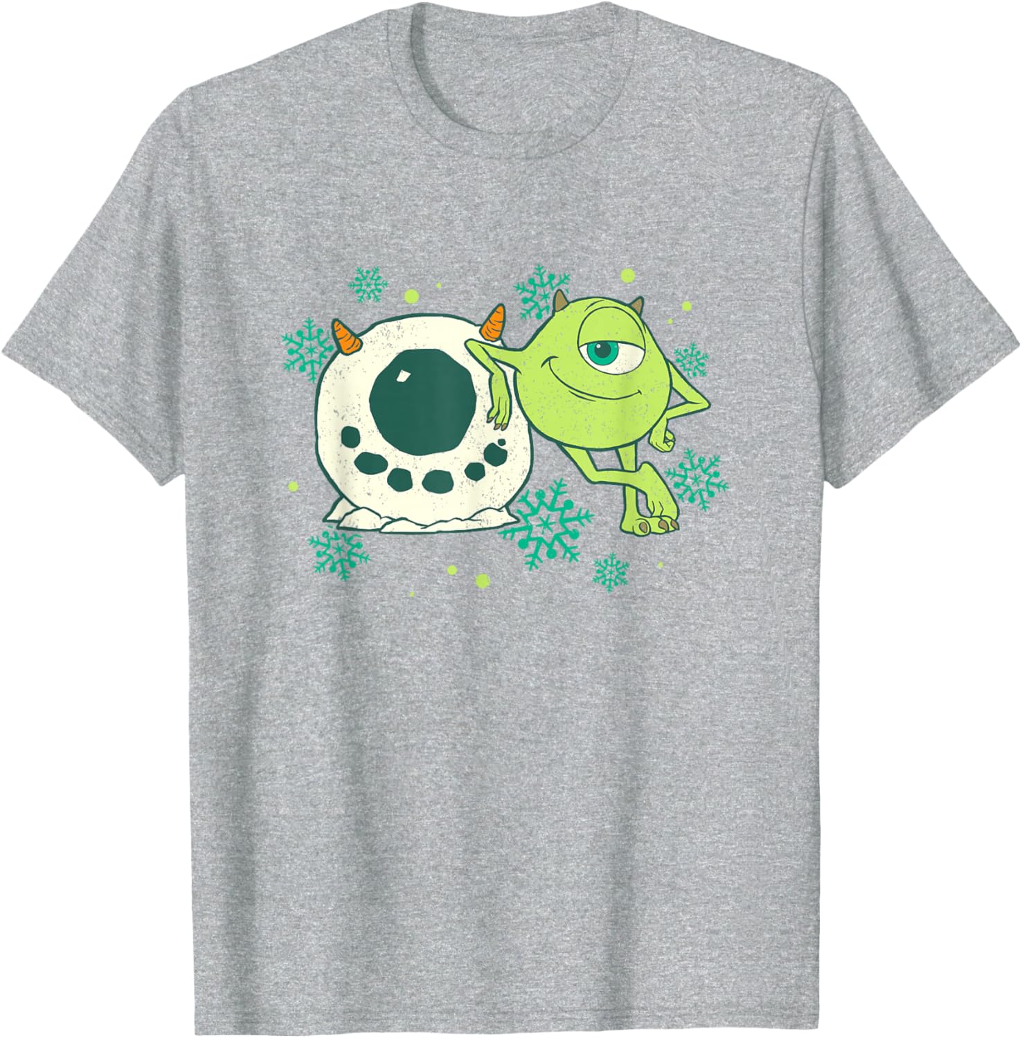 Disney Pixar Monsters Inc Mike Snowman Logo T-Shirt for Christmas Fun - 9