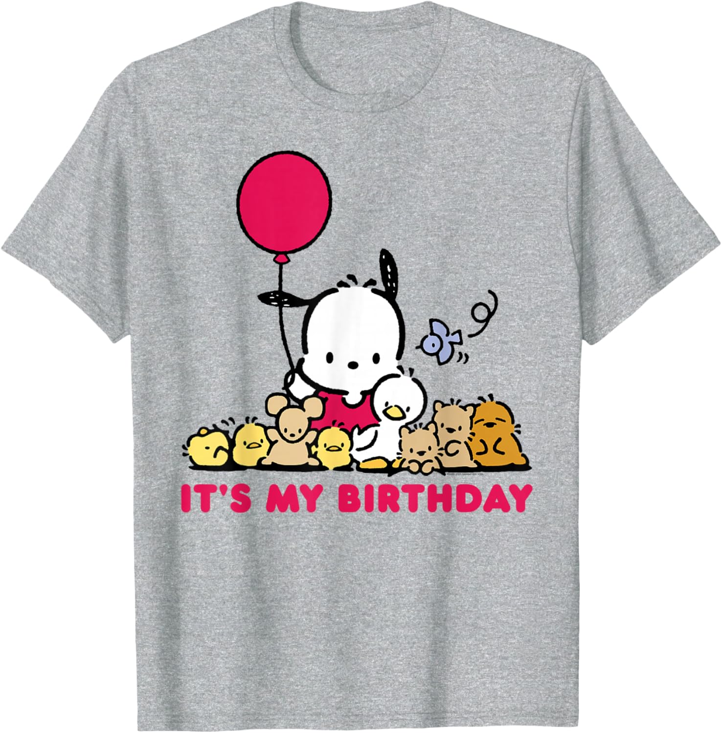 Pochacco Birthday T-Shirt for Adults, Grey Short Sleeve Classic Fit - 4