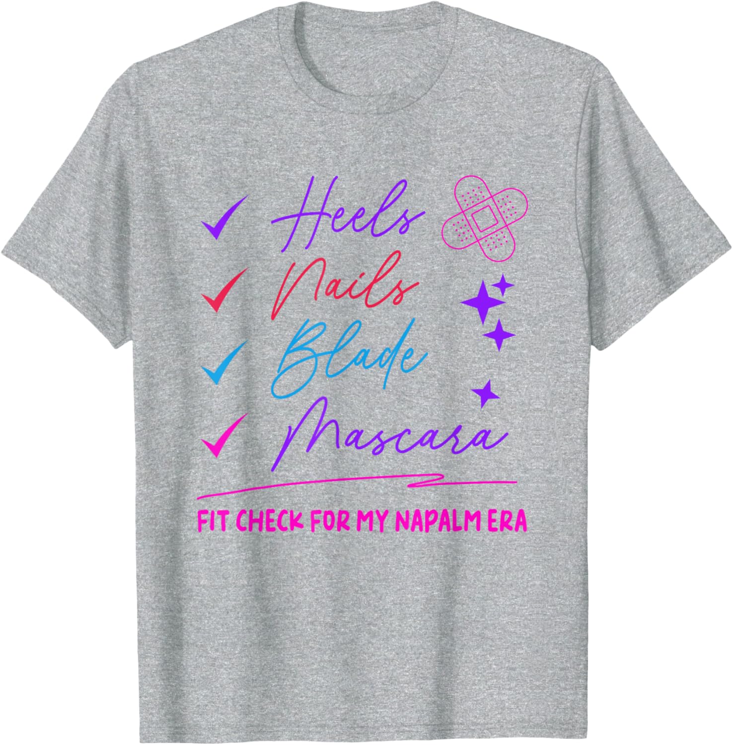 Stylish Napalm Era T-Shirt with Heels Nails Blade Mascara Print - 17