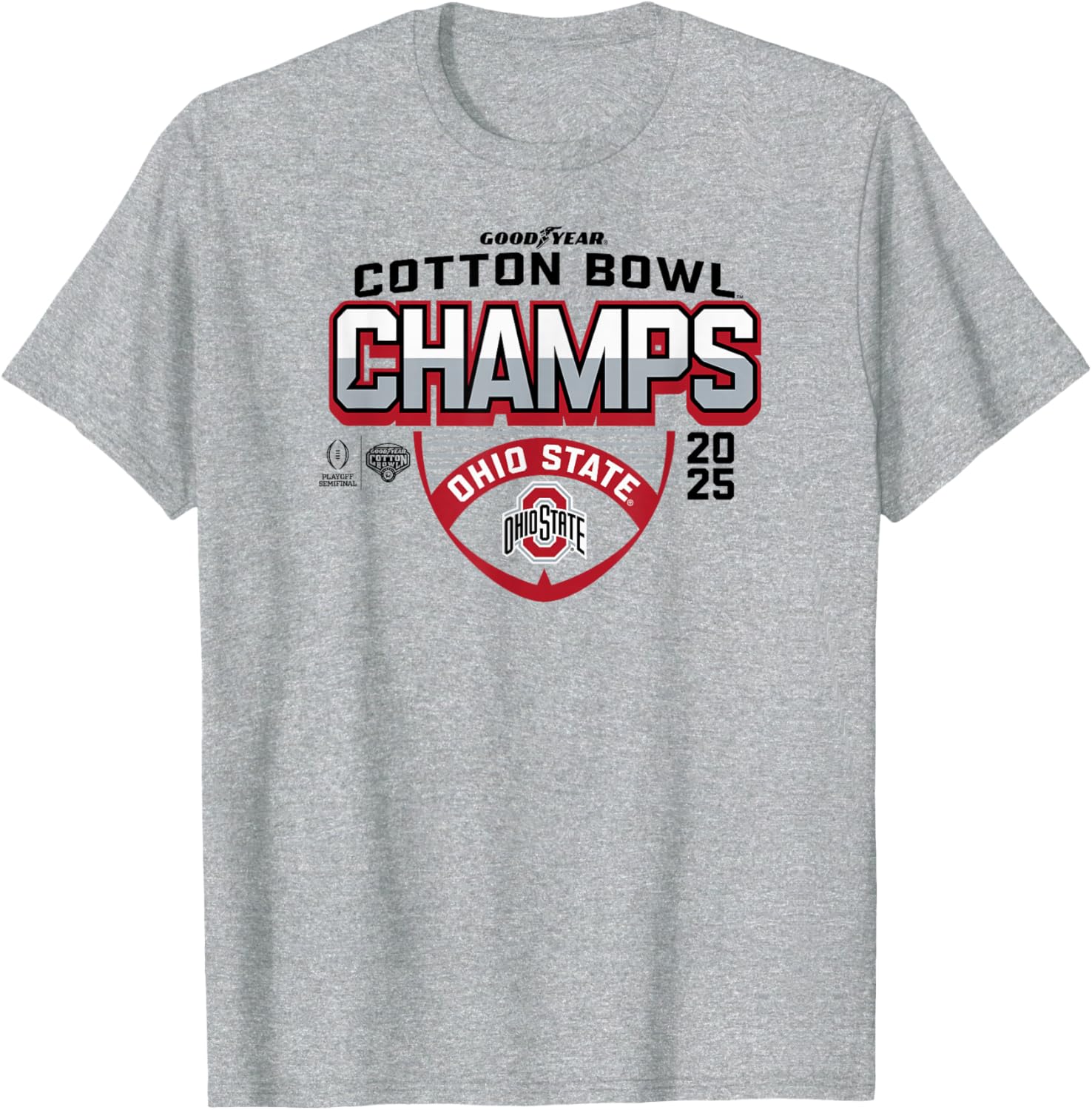 Ohio State Buckeyes 2025 Cotton Bowl Champions Gray T-Shirt for Fans - 1