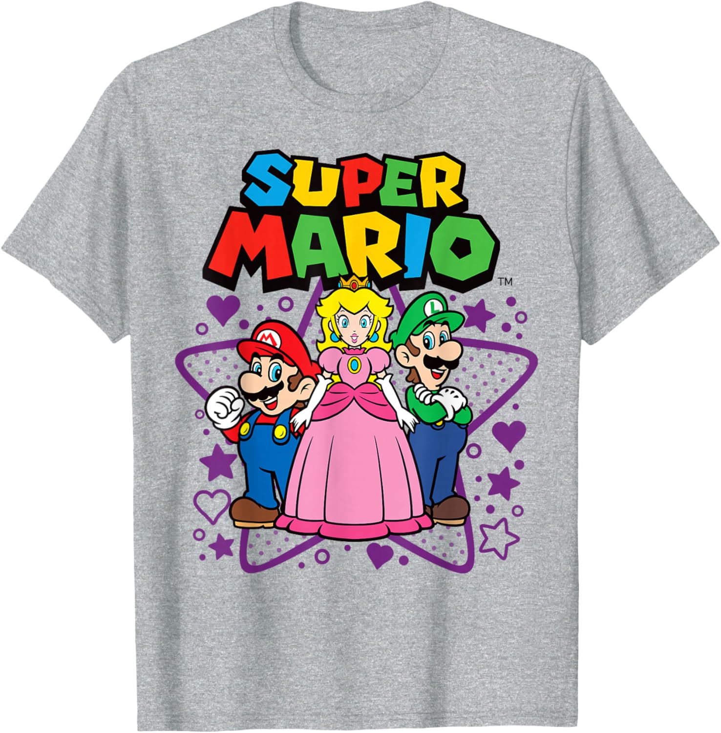 Super Mario Trio T-Shirt with Peach, Luigi, Stars, and Hearts Design - 5