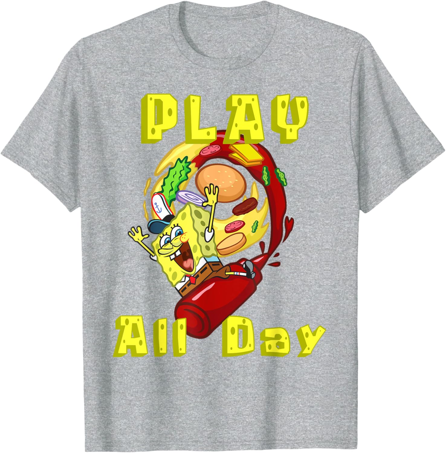 SpongeBob Play All Day T-Shirt with Fun Burger Ketchup Design - 2