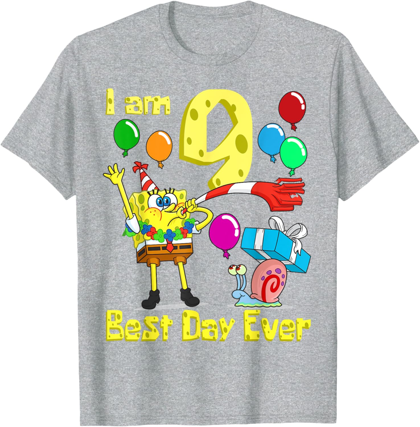SpongeBob I Am 9 Years Old Birthday Party T-Shirt for Kids Fun Gift - 14