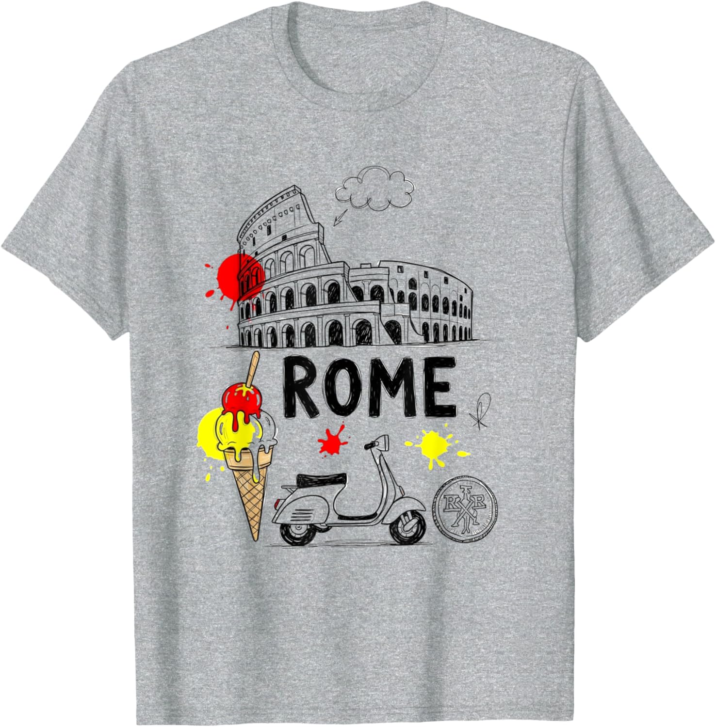 Rome Colosseum Gelato Scooter Art Kids Travel T-Shirt for Souvenirs - 4