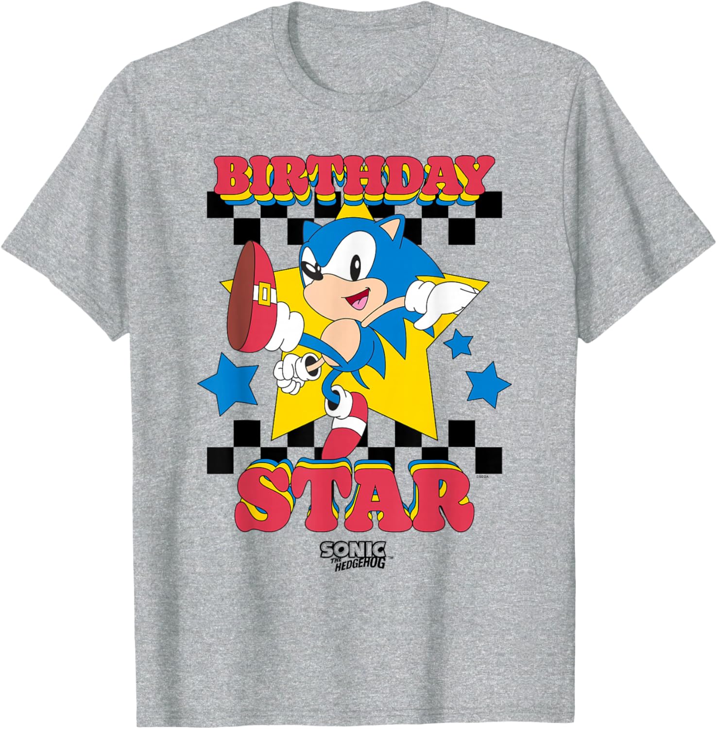 Sonic The Hedgehog Birthday Star Retro Big Chest Logo T-Shirt for Fans - 2