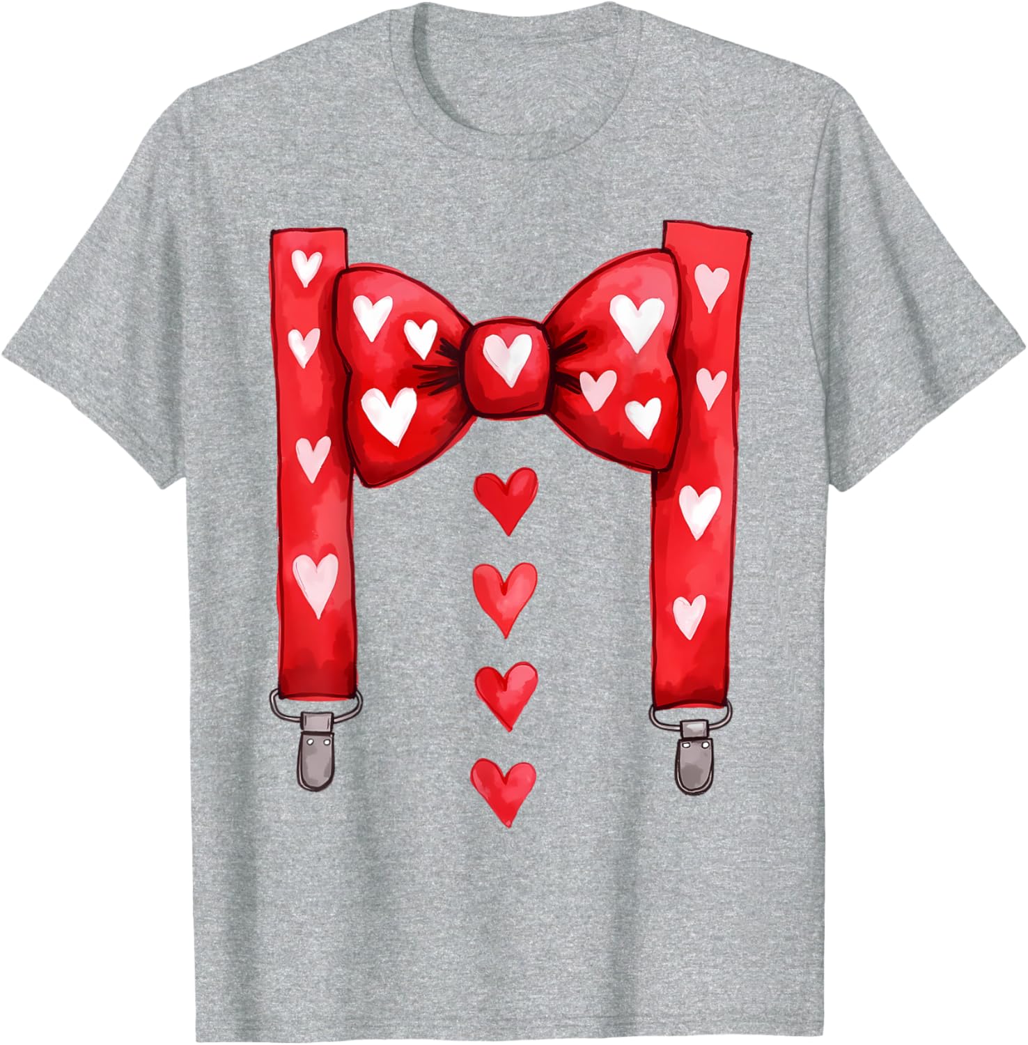 Red Hearts Bow Tie Suspenders T-Shirt for Toddler Boys Valentine's Day - 25