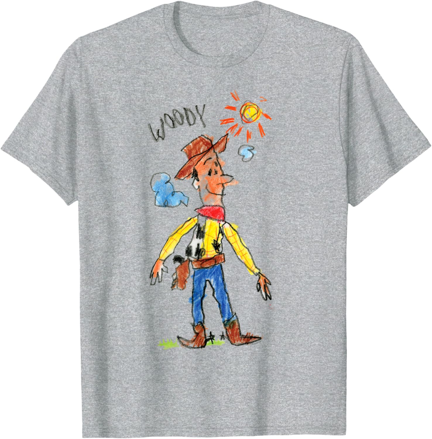 Toy Story Sheriff Woody Crayon Drawing T-Shirt for Kids and Adults - 4