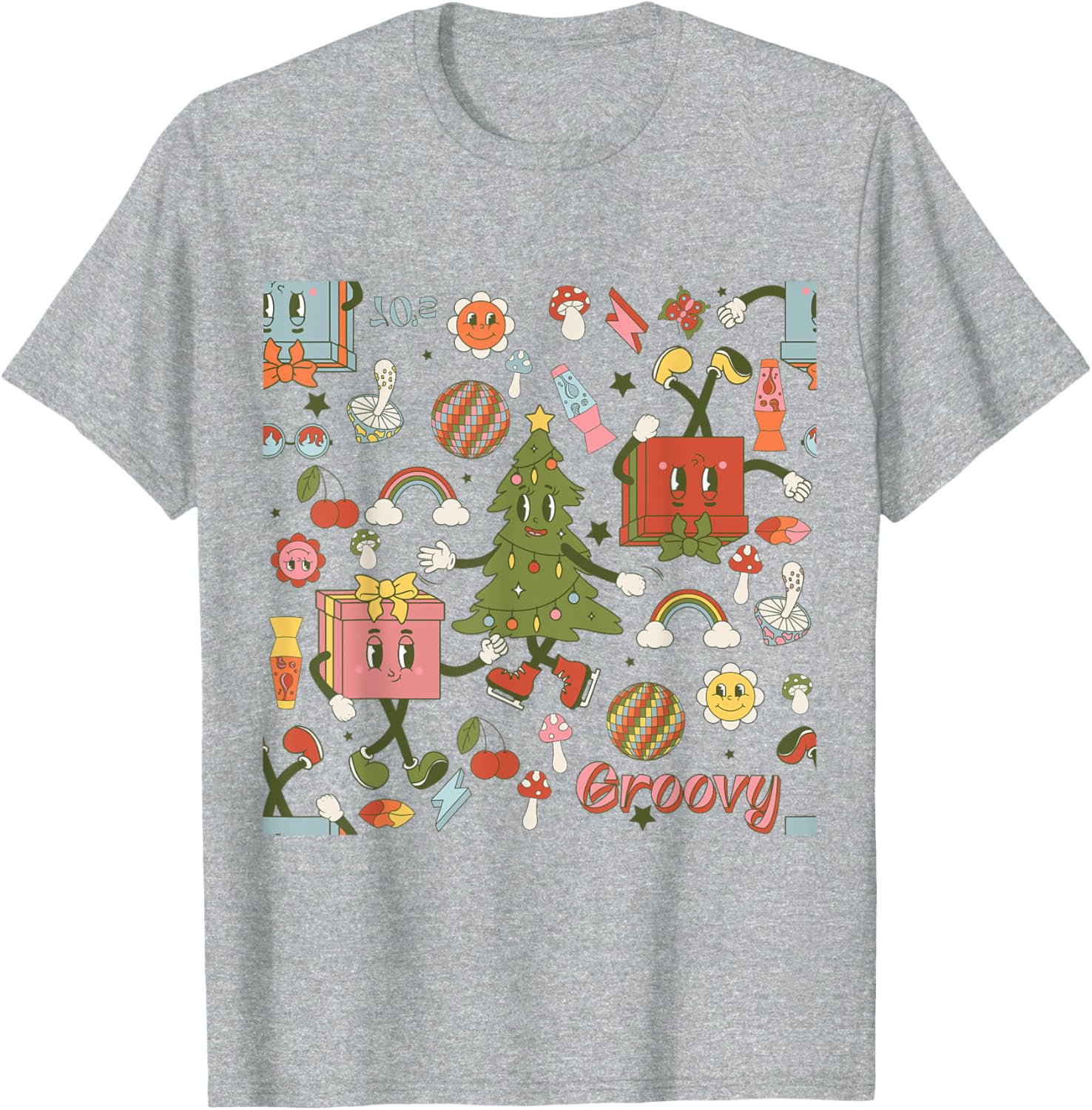 Retro 1970s Disco Christmas Tree Ugly Xmas T-Shirt for Fun Holiday Style - 18