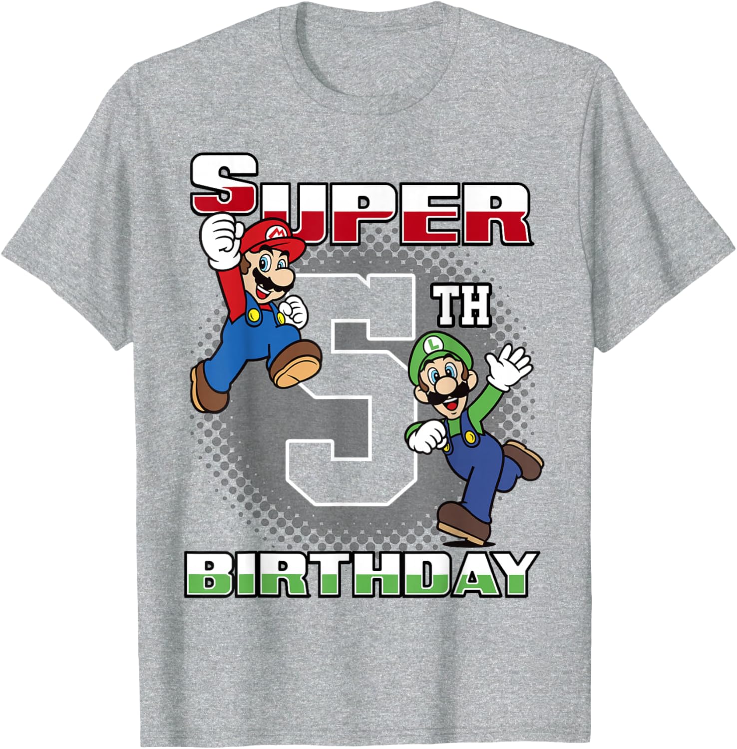 Super Mario Luigi 5th Birthday Portrait T-Shirt for Kids Fun Gift - 5