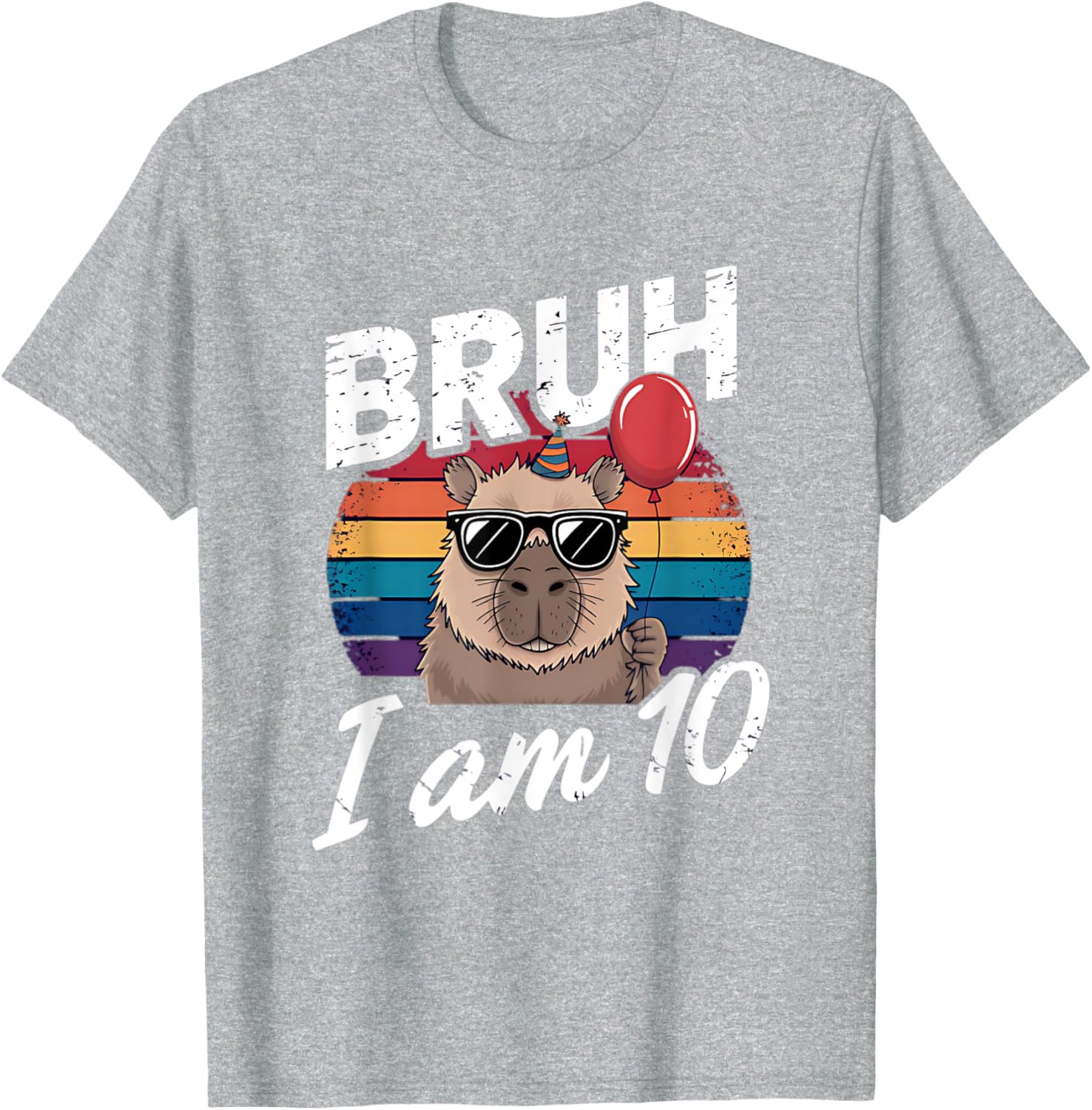 Retro Sunset Capybara T-Shirt for Kids' 10th Birthday Celebration - 2