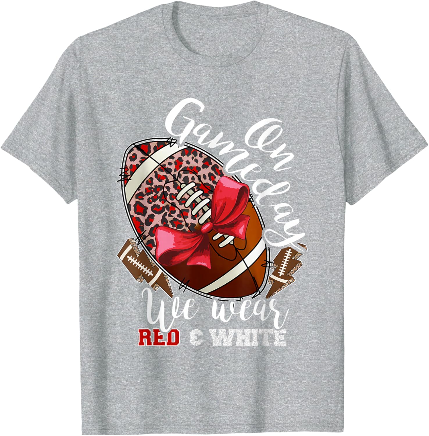 On Gameday Football We Wear Red and White School Spirit T-Shirt - 21