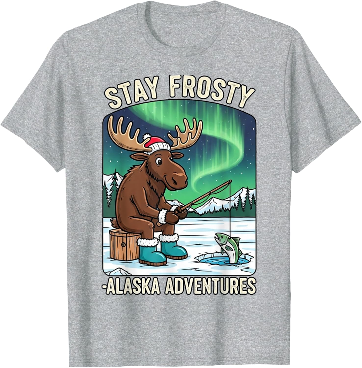 Stay Cold Frosty Moose Ice Fishing T-Shirt for Alaska Winter Adventures - 25