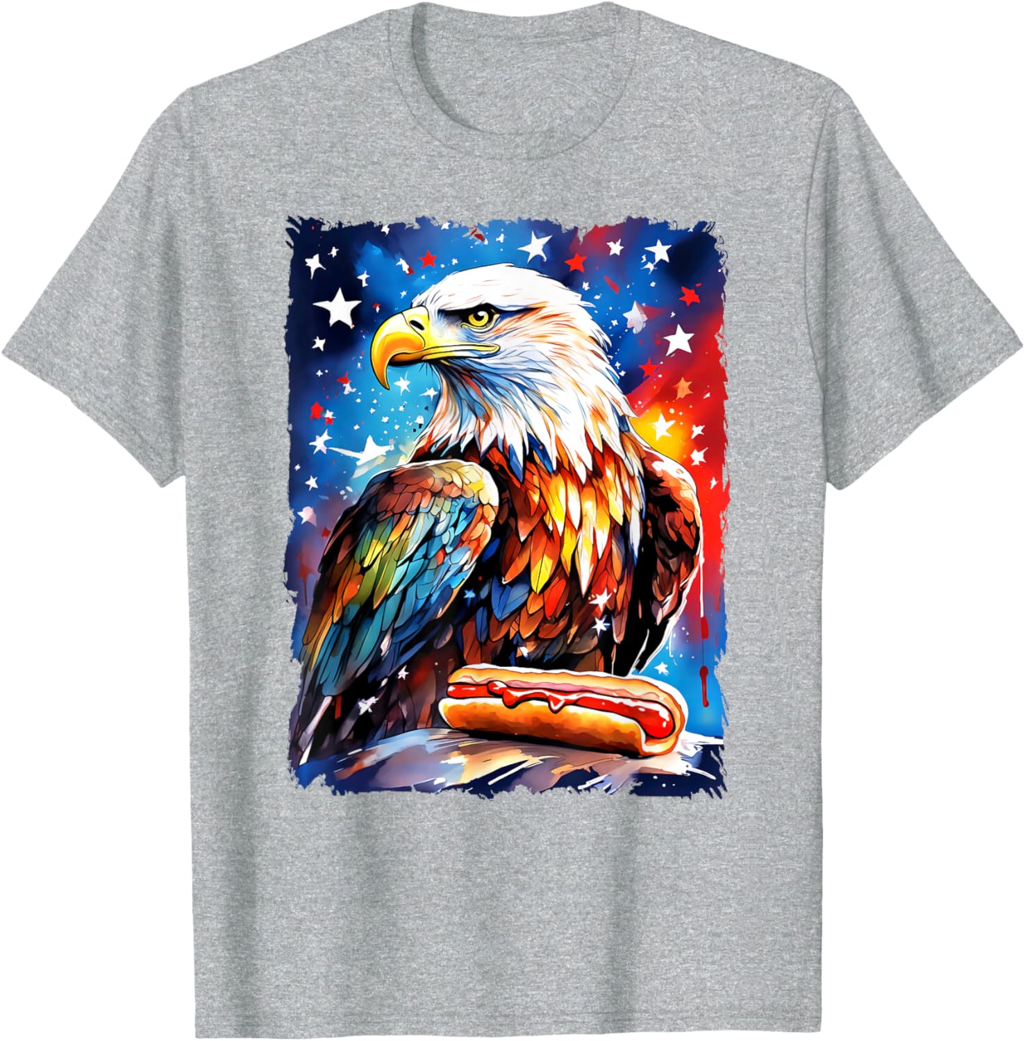 Patriotic 4th of July T-Shirt with Hotdog and Eagle Design for All Ages - 18