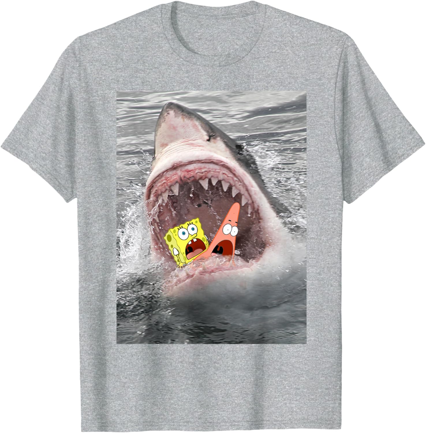 Spongebob SquarePants Shark Attack Funny T-Shirt for Cartoon Fans - 3