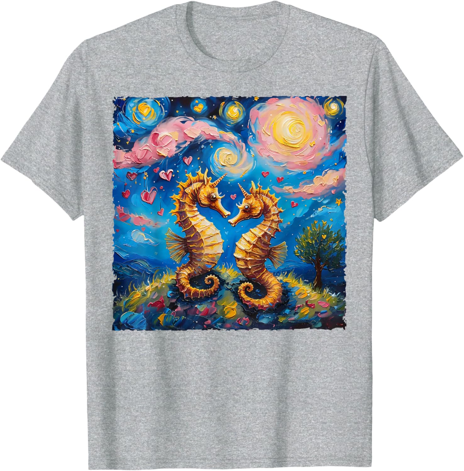 Seahorse Van Gogh Starry Night Couples T-Shirt for Valentine's Day Gift - 2