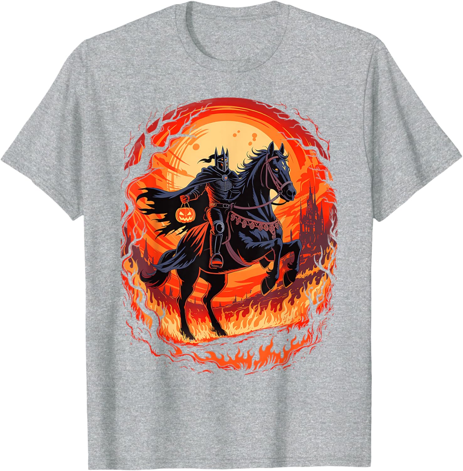 Spooky Pumpkin Headless Horseman Halloween T-Shirt for All Ages - 5