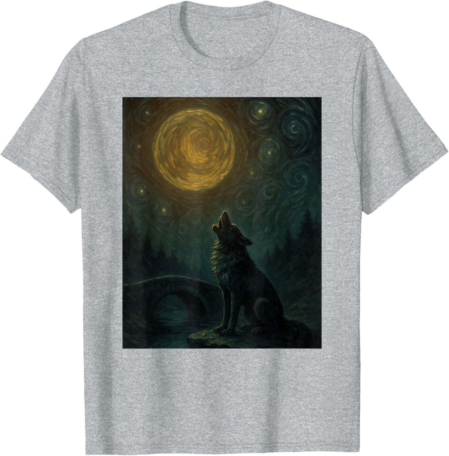 Wolf Starry Night Van Gogh Graphic T-Shirt for Art Lovers and Fashionistas - 23