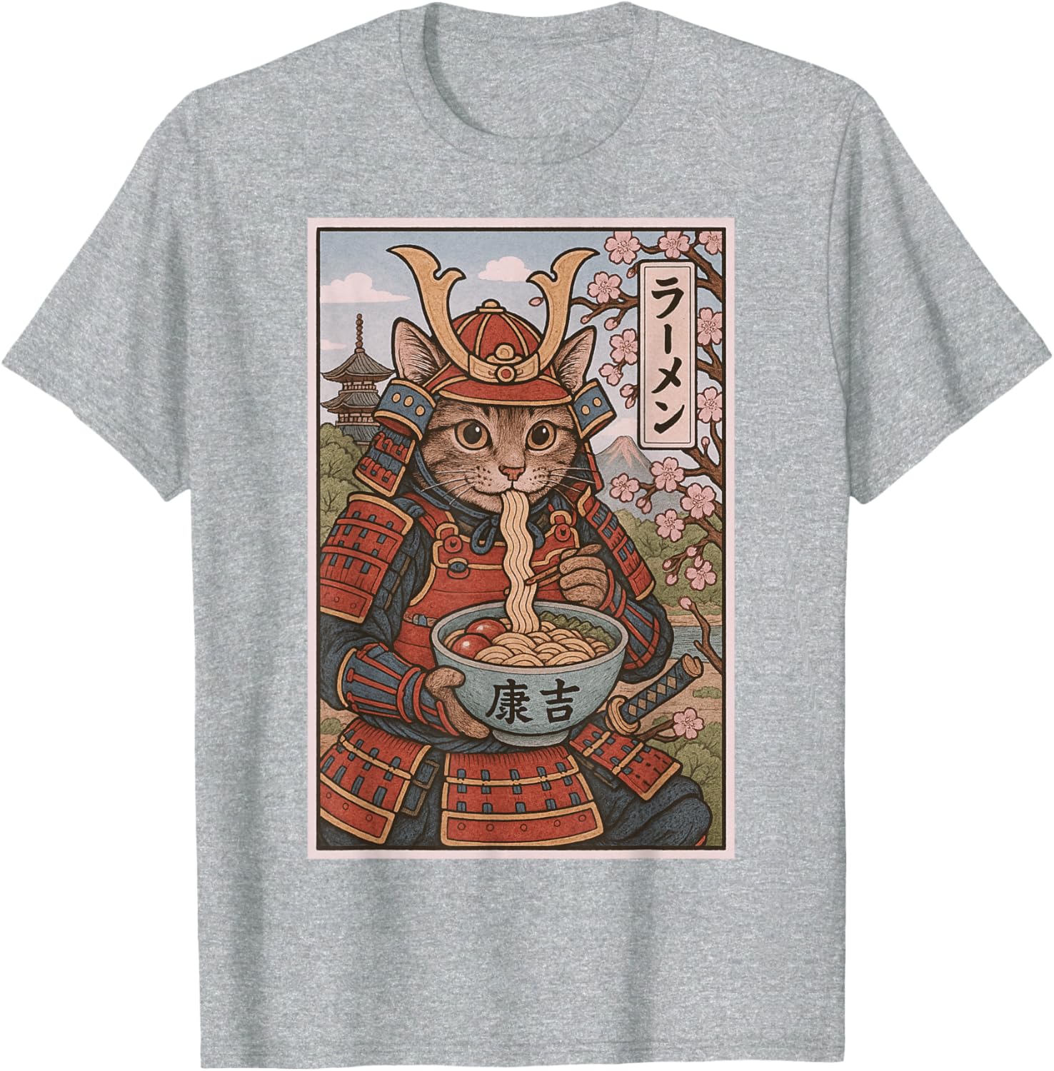 Samurai Cat Ramen Lovers T-Shirt - Cute Japanese Warrior Cat Tee - 21