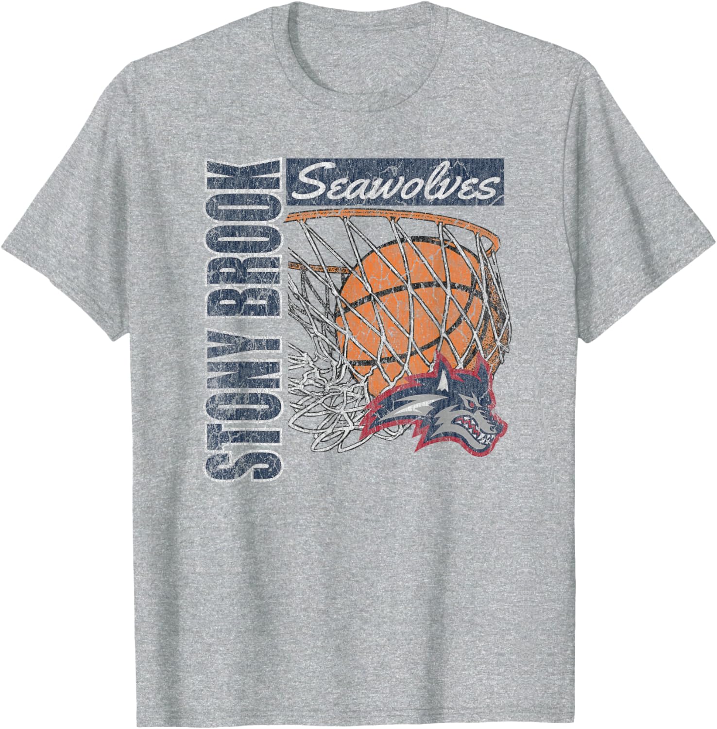 Vintage Stony Brook Seawolves 90's Gray Basketball T-Shirt for Fans - 1