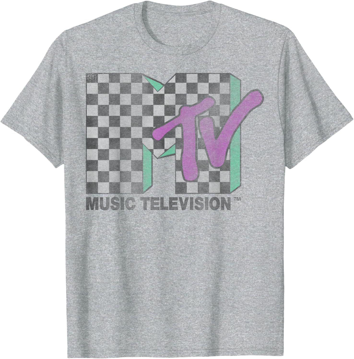 Retro MTV Checkered Distressed Logo Short Sleeve T-Shirt for Trendy Style - 4