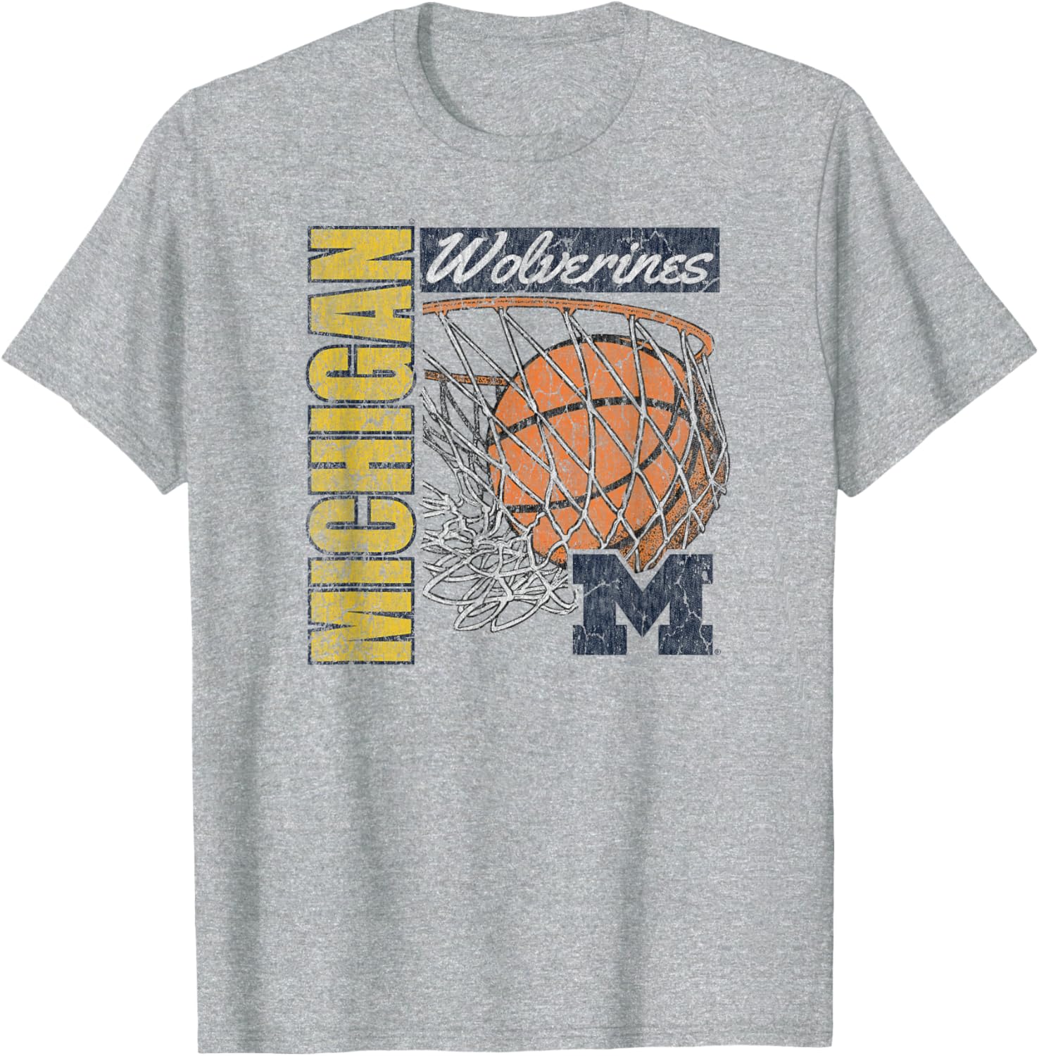 Vintage Michigan Wolverines 90s Gray Basketball T-Shirt for Fans - 1
