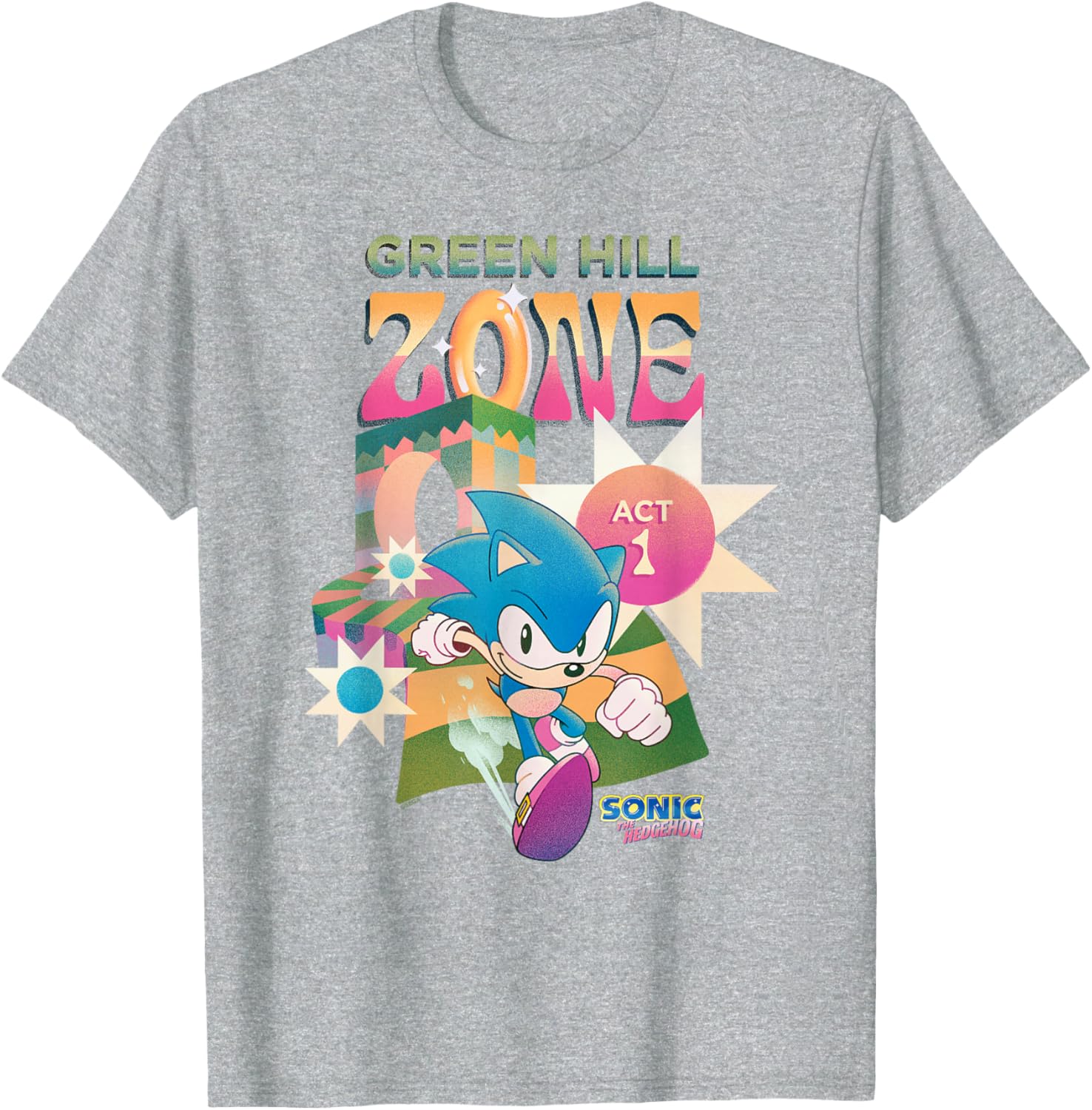 Sonic The Hedgehog Green Hill Zone Act 1 Retro Logo T-Shirt for Gamers - 8